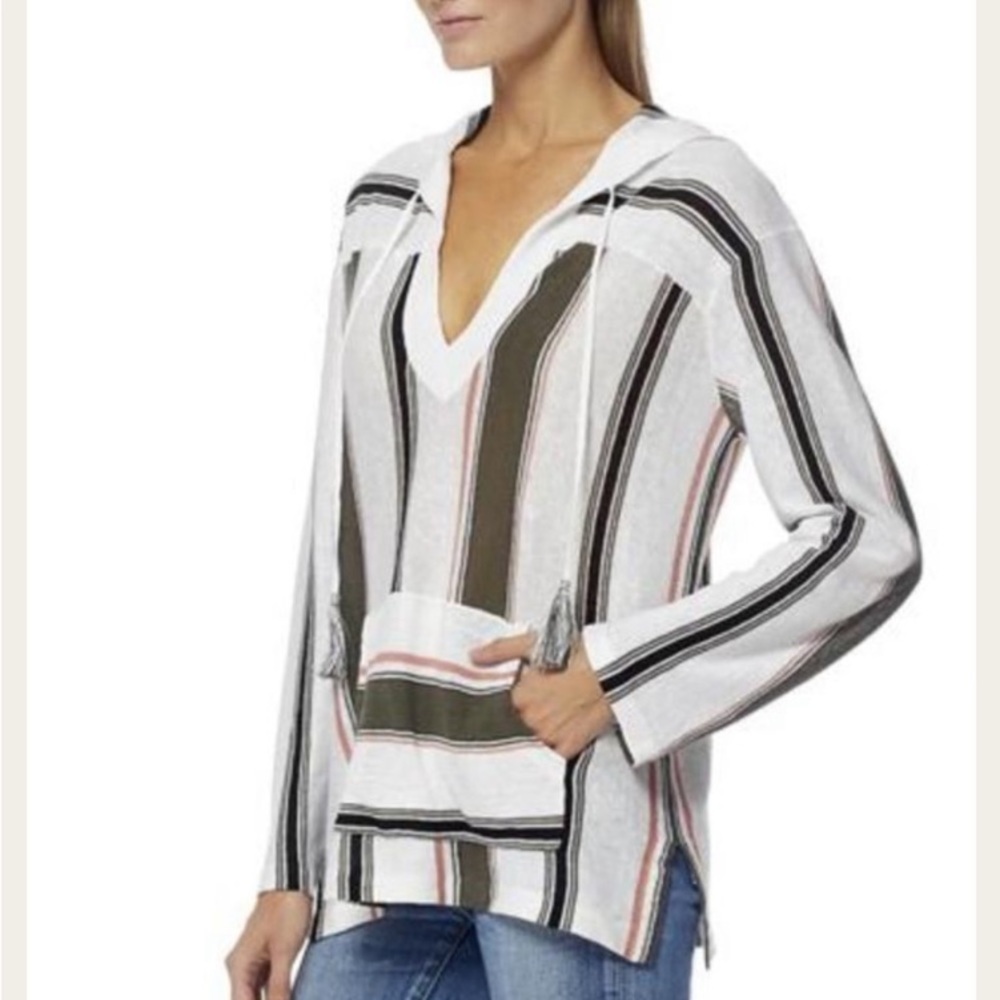 360 Sweater linen hoodie Bodhi Baja stripe white & green oversized XS beach